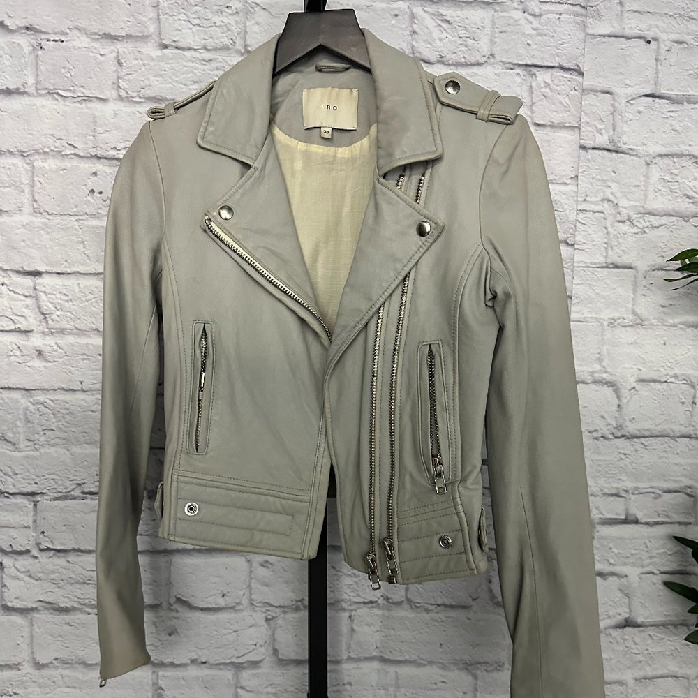 IRO Light Grey Leather Moto Jacket
